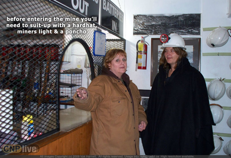 Before entering the mine you'll need to suit up with a hardhat, miners light & a poncho