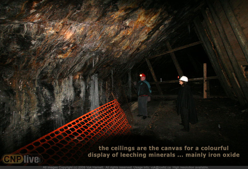 The ceilings are the canvas for a colourful display of leeching minerals ... mainly iron oxide