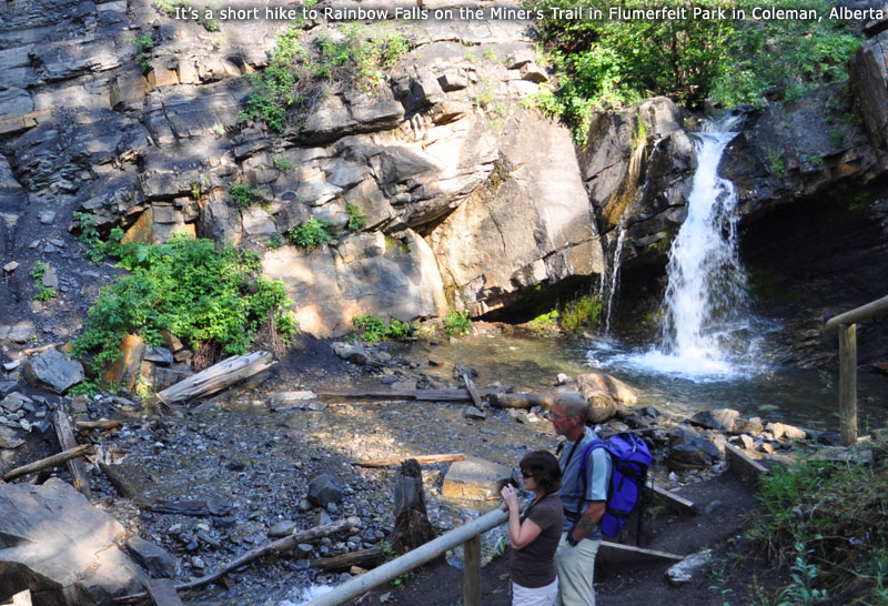 It's a short hike to Rainbow Falls on the Miner's Path in Flumerfelt Park in Coleman, Alberta