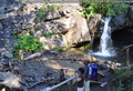 It's a short hike to Rainbow Falls on the Miner's Path in Flumerfelt Park in Coleman, Alberta