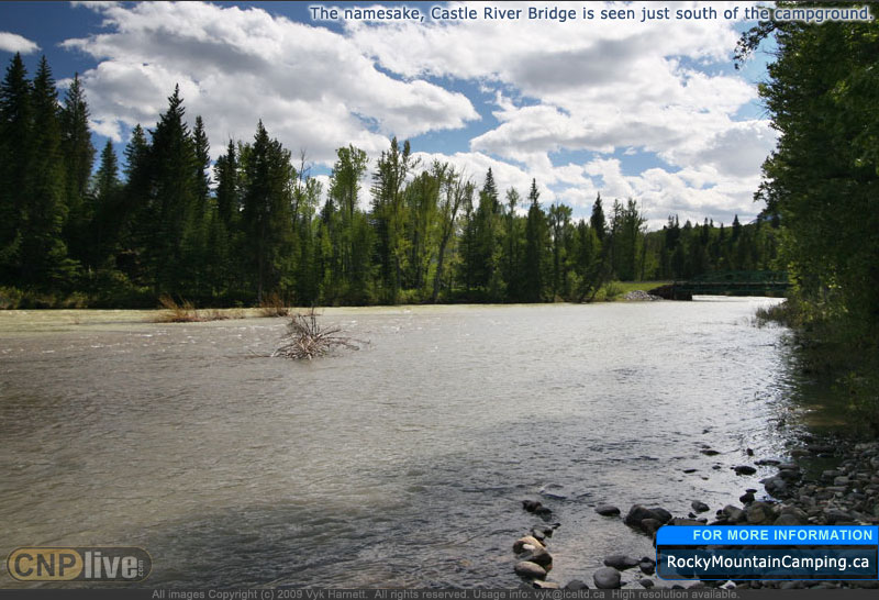 The namesake, Castle River Bridge is seen just south of the campground