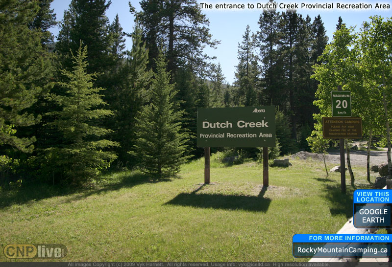 The entrance to Dutch Creek Provincial Recreation Area