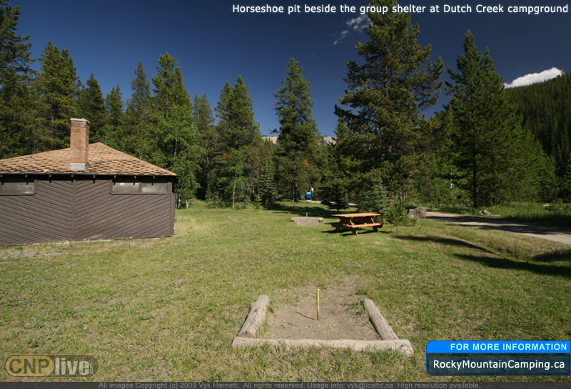 Horseshoe pit beside the group shelter at Dutch Creek Campground