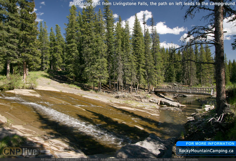 Looking east from Livingstone Falls, the path on left leads to the Campground