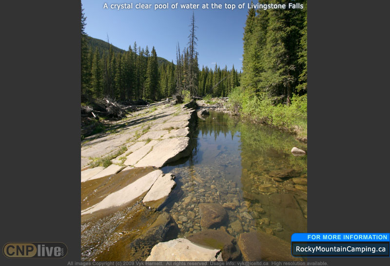 A crystal clear pool of water at the top of Livingstone Falls