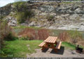 A tenting location along the Crowsnest River at Lundbreck Falls 