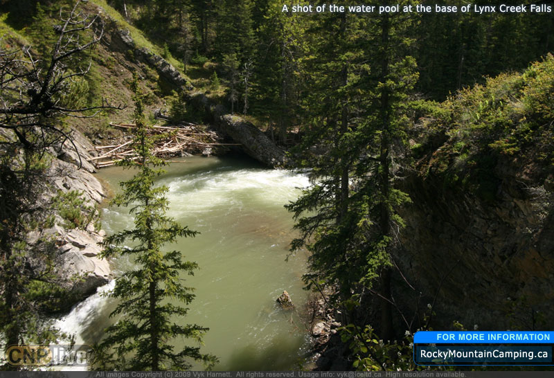 A shot of the water pool at the base of Lynx Creek Falls