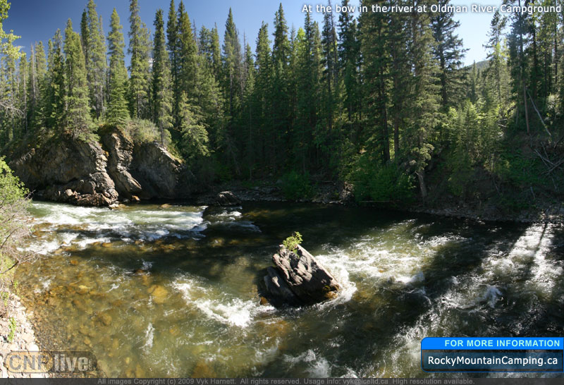 At the bow in the river at Oldman River Campground